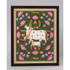 Hand Painted Lotus Cow Pichwai Painting 