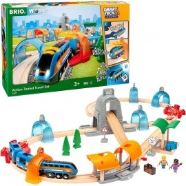 BRIO 33972 Smart Tech Sound Action Tunnel Travel Set | Wooden Toy Train Set for Kids Age 3 and Up 